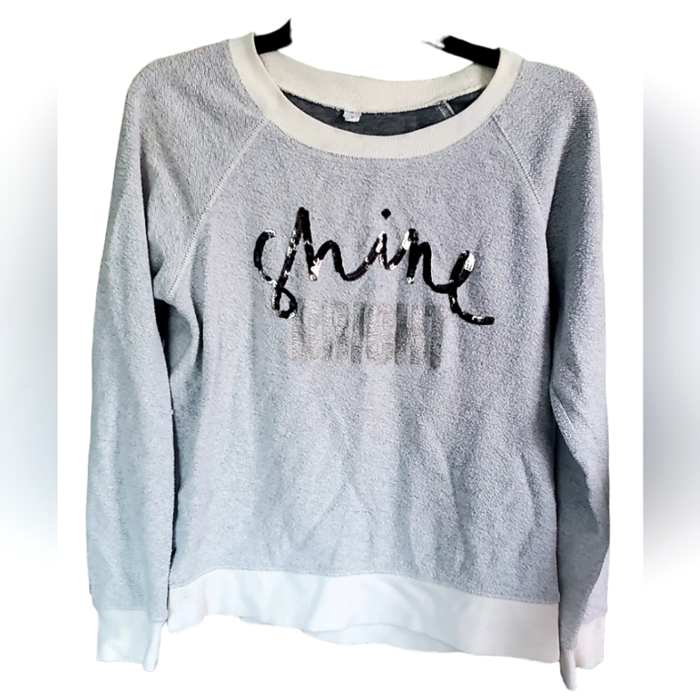 Xhilaration "Shine Bright" lightâ gray festive sweater, Size Medium